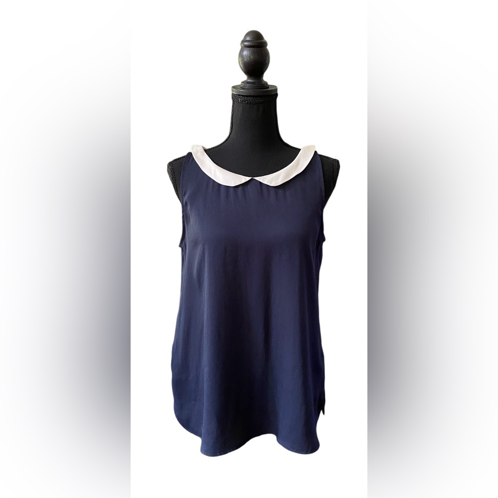 LOFT: Blue Sleeveless Blouse with White Peter Pan Collar